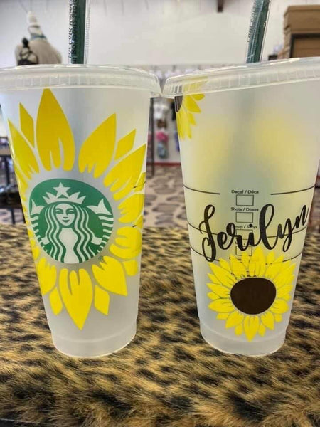 Starbucks Cold Cup with Sunflower Vinyl Decal